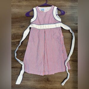 Bella Bliss Girls 7 Pink Blue Stripe Dress with Waist Stash